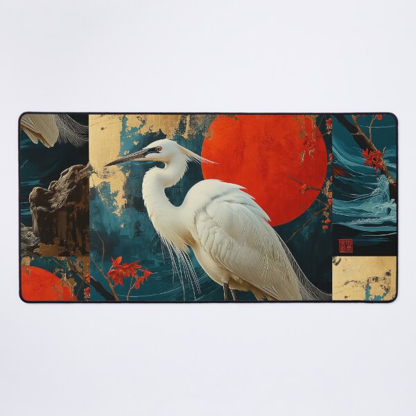 Item preview, Egret standing in turquoise water with a red sun designed and sold by Rockwpapart.