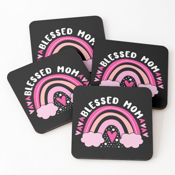 Item preview, Blessed Mom with pink hearts and rainbow designed and sold by PrettyfulStuff.