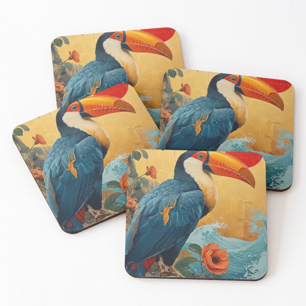 Item preview, Toucan Standing In Turquoise water with a red sun designed and sold by Rockwpapart.
