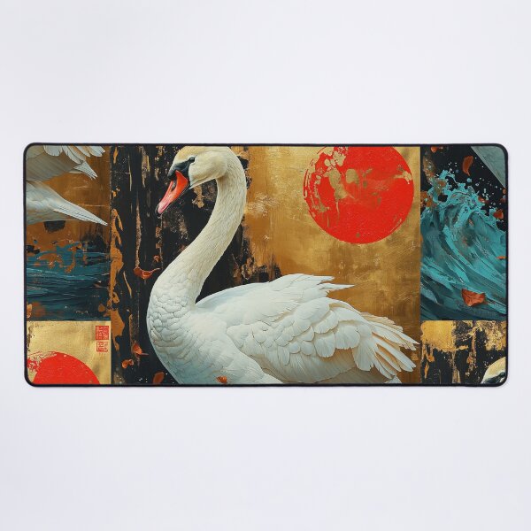Item preview, Swan standing in turquoise water with a red sun designed and sold by Rockwpapart.