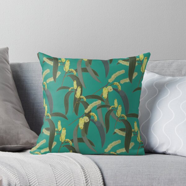 Item preview, Wattle Flowers and Leaves Aqua designed and sold by Sketchbook Designs.