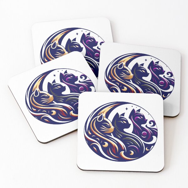 Item preview, Three Cats Moon - Partially transparent round illustration designed and sold by AD-Digital-Art.