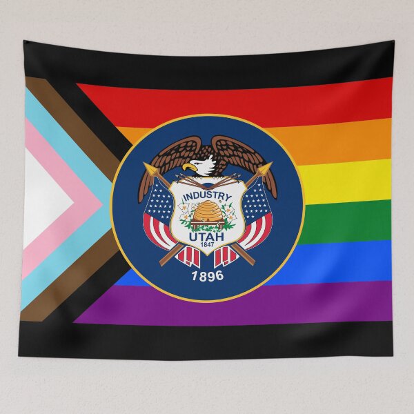 Item preview, Retro Utah Flag With LGBTQ+ Pride Colors designed and sold by WokeBespoke.