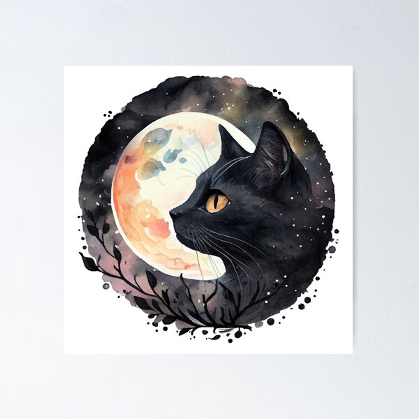 Item preview, A black cat with the moon behind it. Cat moon designed and sold by Worlddshop.