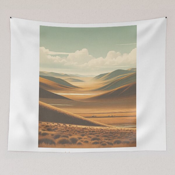 Item preview, Mongolia Retro Travel Poster - Vintage Minimal Landscape of Mongolian Steppe designed and sold by pod24.