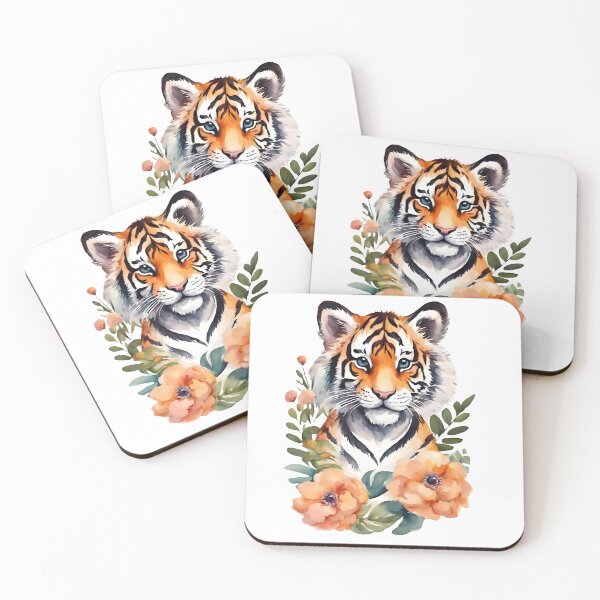 Item preview, Cute little tiger Among Flowers in Watercolor style designed and sold by AnettPr.