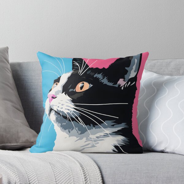 Item preview, Japanese bobtail cat portrait. animal colorful. Animal throw pillow. designed and sold by formform.