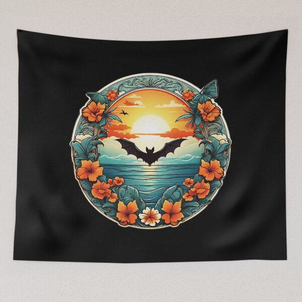 Item preview, Spooky Bat at Sunset with Ocean Waves designed and sold by NautiChic.