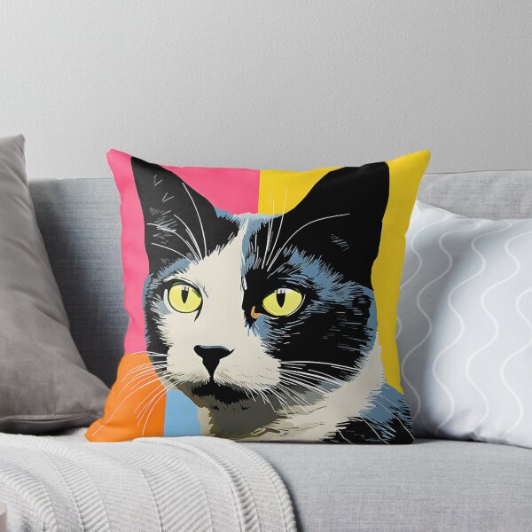 Item preview, Japanese bobtail cat portrait. animal colorful. Animal throw pillow. designed and sold by formform.