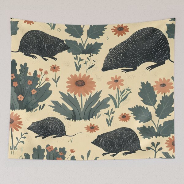 Item preview, Moles in the garden pattern with flowers designed and sold by Folksy Living.