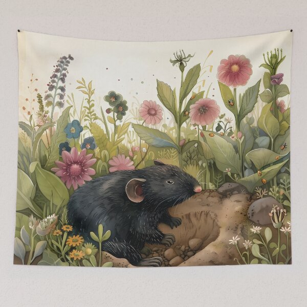 Item preview, Cute mole in the garden with flowers designed and sold by Folksy Living.