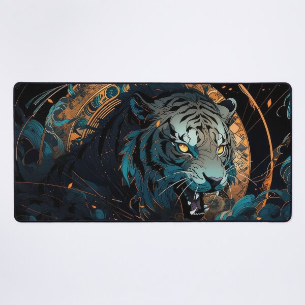 Item preview, Roaring Tiger - Blue and Gold Tones designed and sold by momosstyle.