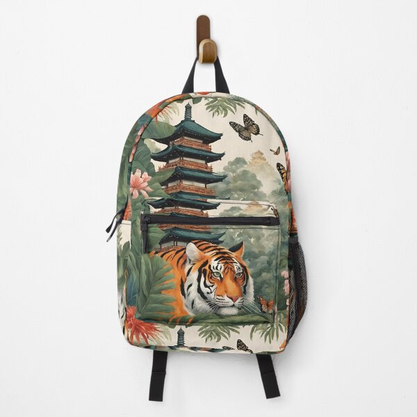 Item preview, Tiger and butterfly, plants, flowers, nature, pagoda, China designed and sold by Sugar Wisdom .