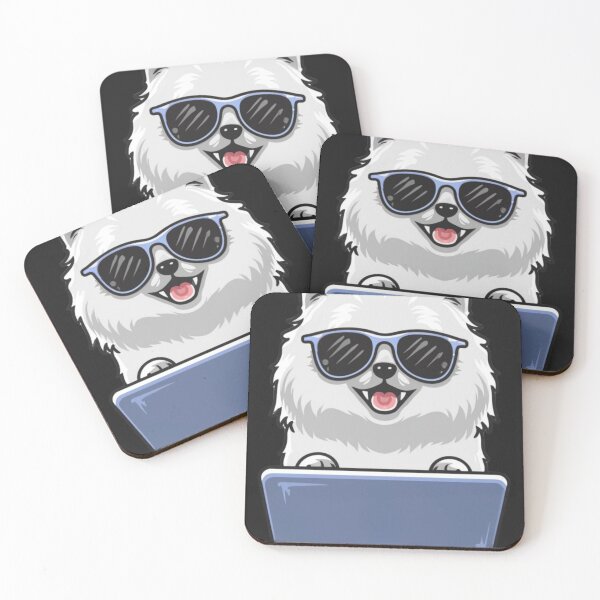 Item preview, White Pomeranian with Sunglasses and laptop designed and sold by Blemenowo.