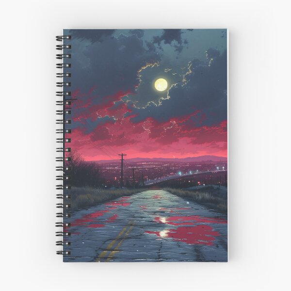 Item preview, Crimson Twilight: Deserted Road Under a Luminous Moon designed and sold by EtherealEchoes.