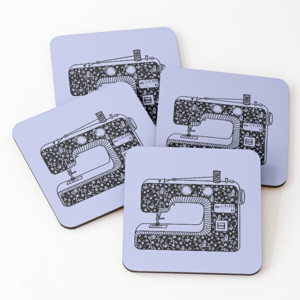 Item preview, SewLalla Floral Sewing Machine line art black designed and sold by SewLalla.
