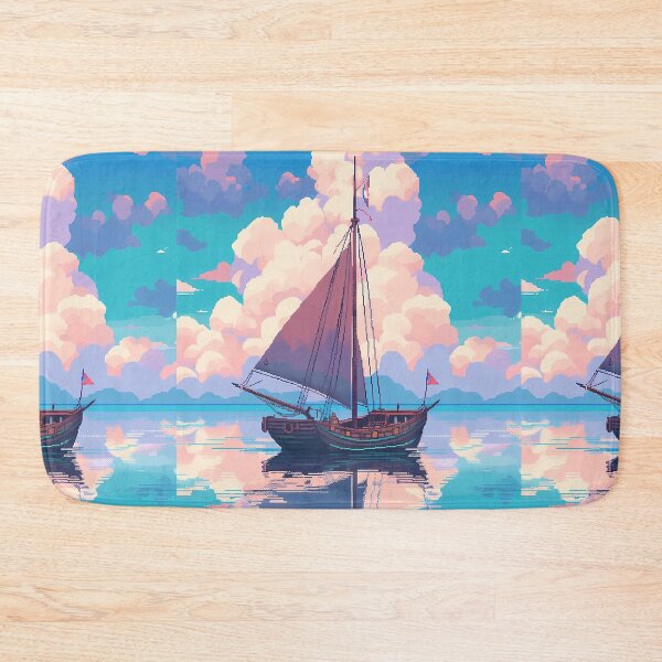 Item preview, Peaceful Sailing Boat scene, sunny vibes- Pixel art designed and sold by octoboobs.