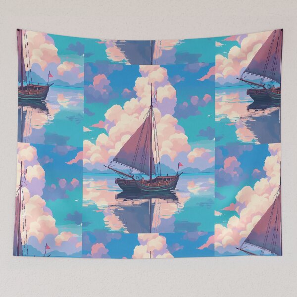 Item preview, Peaceful Sailing Boat scene, sunny vibes- Pixel art designed and sold by octoboobs.