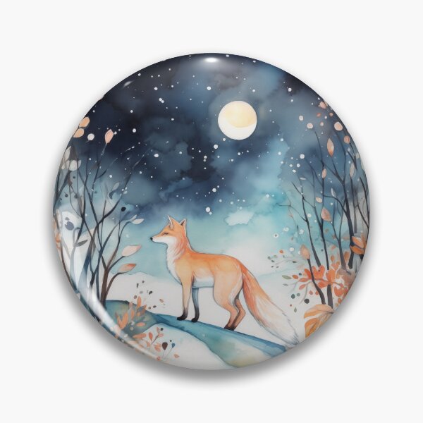 Item preview, Fox watercolor Moon Starry Night  designed and sold by PandaKunst.