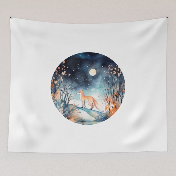 Item preview, Fox watercolor Moon Starry Night  designed and sold by PandaKunst.