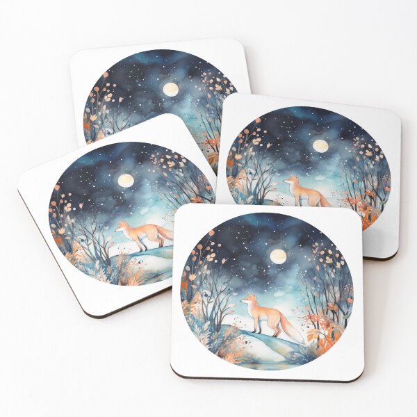 Item preview, Fox watercolor Moon Starry Night  designed and sold by PandaKunst.