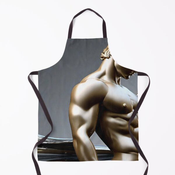Aperçu de l'œuvre A metallic male figure with firm muscles is posing with reflective, swirling créée et vendue par Casey Art Prints.