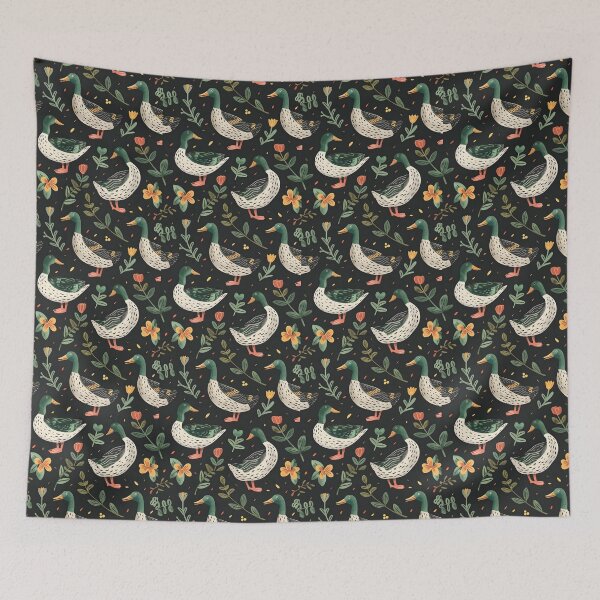 Item preview, Mallard ducks modern folk pattern designed and sold by Folksy Living.