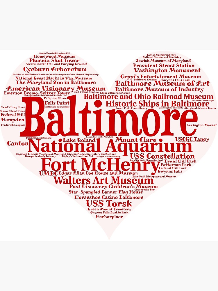 Heart of Baltimore Red Heart Word Cloud Products | Art Print