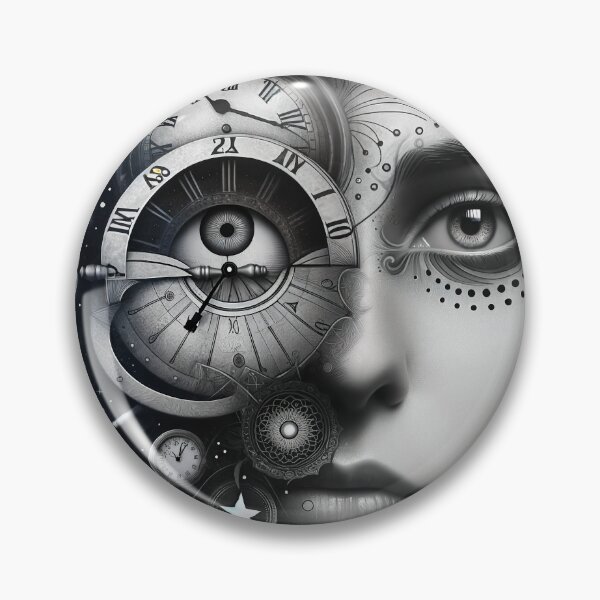 Item preview, Conceptual portrait of a woman's face combined with various symbolic elements like clocks, keys, and stars, creating a deeper meaning designed and sold by AndreaMart.