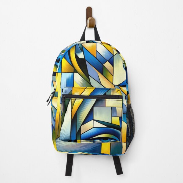Item preview, Cubist portrait of a female figure, with her face divided into many angles and planes in shades of blue and yellow designed and sold by AndreaMart.