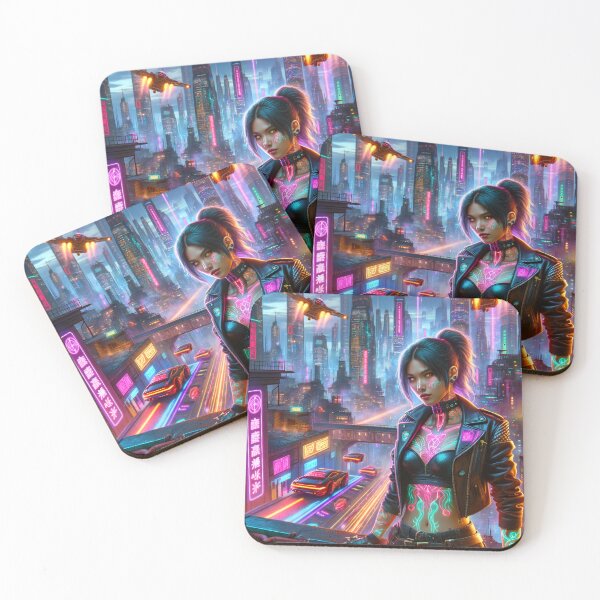 Item preview, Cyberpunk warrior woman in a city of the future designed and sold by AndreaMart.