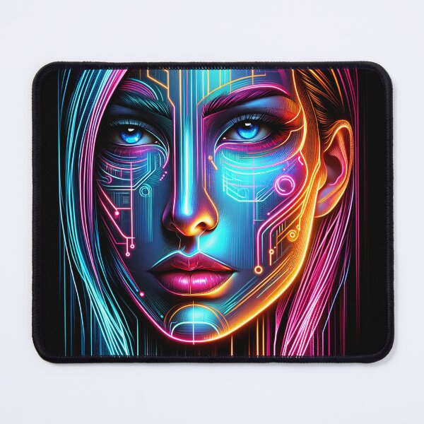 Item preview, Digitally created portrait of a woman's face with neon colors and futuristic elements designed and sold by AndreaMart.