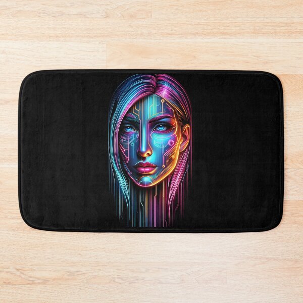 Item preview, Digitally created portrait of a woman's face with neon colors and futuristic elements designed and sold by AndreaMart.