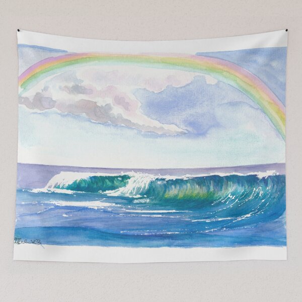 Item preview, Arco iris chispeante sobre una gran ola caribeña que se estrella designed and sold by artshop77.