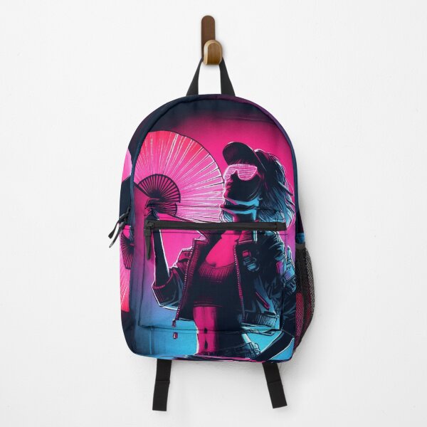 Item preview, Cyberpunk Girl with a Fan Neon Synthwave designed and sold by RESToRAPTOR.