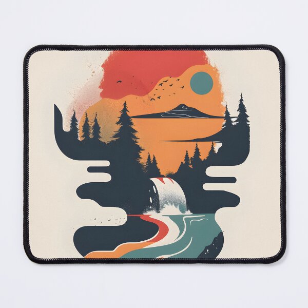 Item preview, Retro scenery - mountains river & sunset designed and sold by Wildflow Creations.