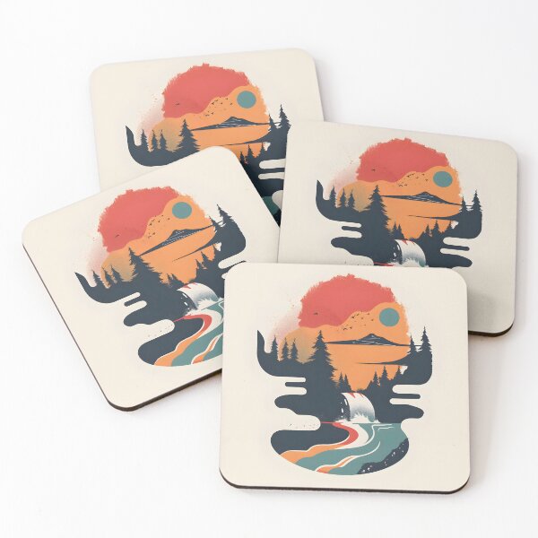 Item preview, Retro scenery - mountains river & sunset designed and sold by Wildflow Creations.