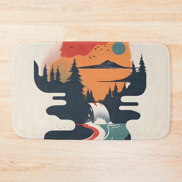 Item preview, Retro scenery - mountains river & sunset designed and sold by Wildflow Creations.