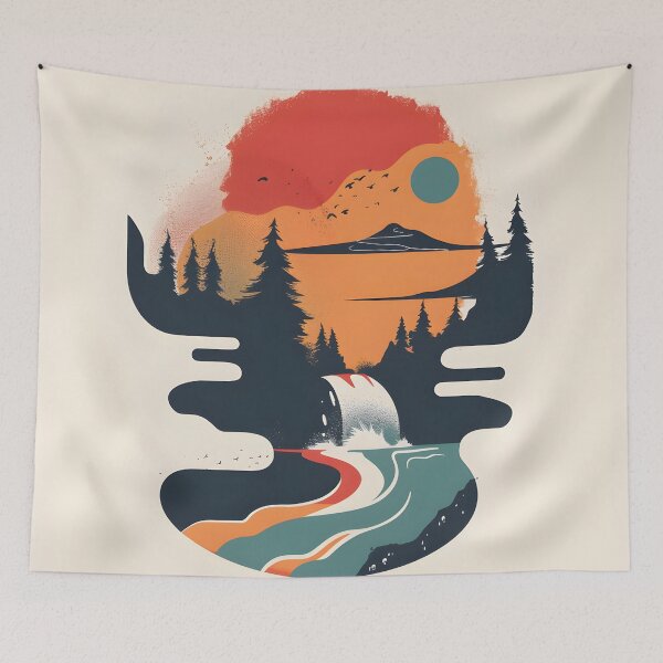 Item preview, Retro scenery - mountains river & sunset designed and sold by Wildflow Creations.
