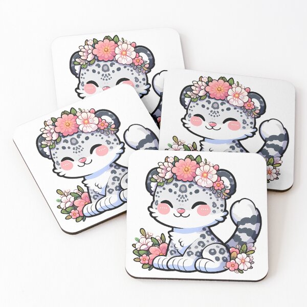Item preview, Kawaii Snow Leopard Cub in Flowers designed and sold by Irbisinthebox.