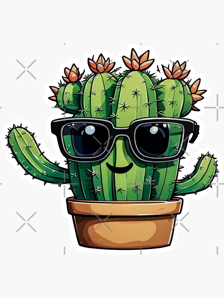 Cute Cactus Succulent Plant Smiling Cactus Potting Cactus Plants  Wearing Sunglasses Sticker