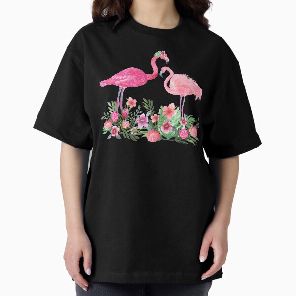 Vista previa del artículo con la obra «Pintura de acuarela de flamenco rosa con protea, hibisco y palmeras», diseñado y vendido por MagentaRose.