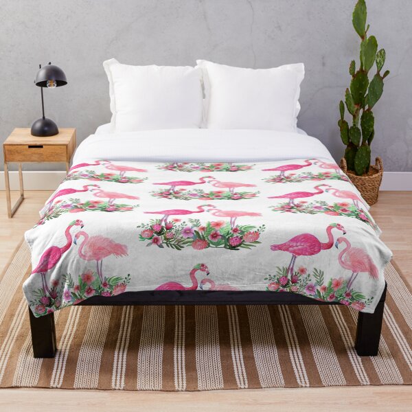 Artikelvorschau, Rosa Flamingo Aquarell mit Protea, Hibiskus und Palmen entworfen und verkauft von MagentaRose.