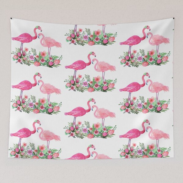 Item preview, Pink Flamingo Watercolor painting with Protea, Hibiscus and Palms designed and sold by MagentaRose.