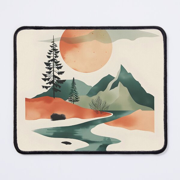 Item preview, Peaceful retro scenery - mountains river & sunset designed and sold by Wildflow Creations.