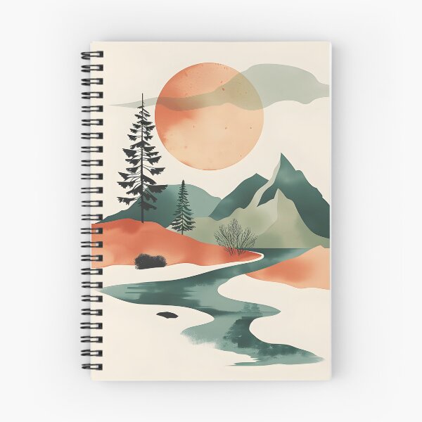 Item preview, Peaceful retro scenery - mountains river & sunset designed and sold by Wildflow Creations.