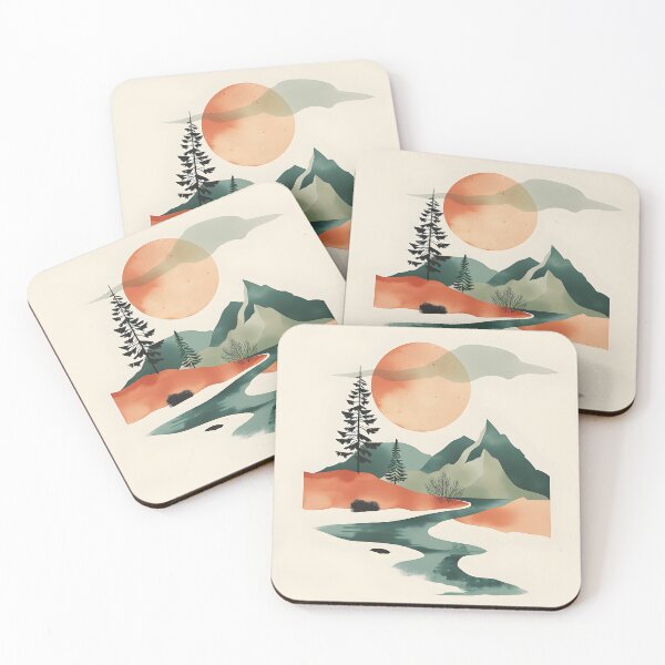 Item preview, Peaceful retro scenery - mountains river & sunset designed and sold by Wildflow Creations.