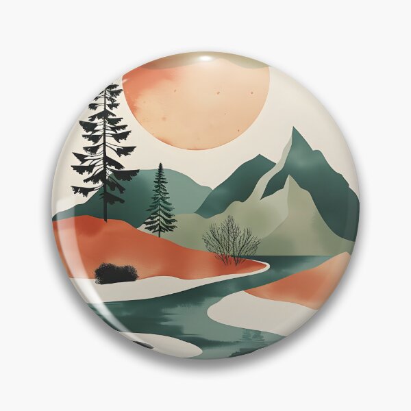 Item preview, Peaceful retro scenery - mountains river & sunset designed and sold by Wildflow Creations.