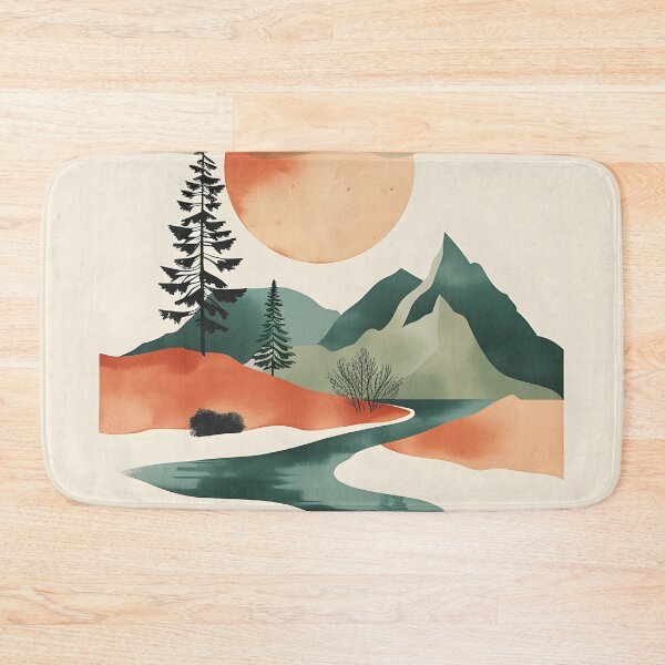 Item preview, Peaceful retro scenery - mountains river & sunset designed and sold by Wildflow Creations.