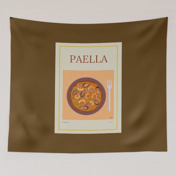 Item preview, PAELLA illustration with a plate of rice, shrimps, mussels and squid rings designed and sold by Posteria.
